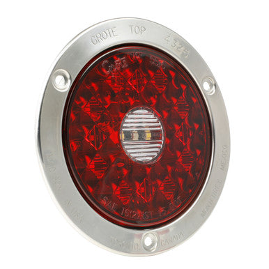 Grote 55202 4" Round LED Stop Tail Turn Lights with Integrated Backup, Integrated 4-Pin w/ Stainless Steel, Hard Shell Termination, 12V