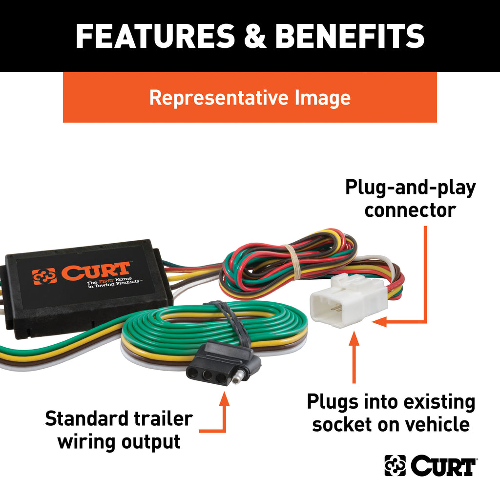 CURT 55369 Custom Wiring Connector, 4-Way Flat Output, Select Jeep Grand Cherokee