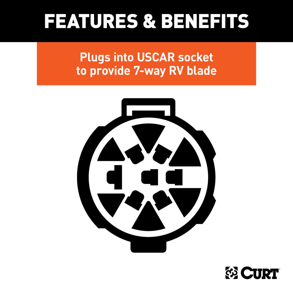 CURT 55416 Heavy-Duty Replacement OE 7-Way RV Blade Socket (Plugs into USCAR) for Select Audi Q7, Buick Enclave, Buick Rainier, Cadillac Escalade, Cadillac Escalade ESV, Cadillac Escalade EXT, Cadillac XT5, Cadillac XT6, Chevrolet Avalanche, Chevrolet