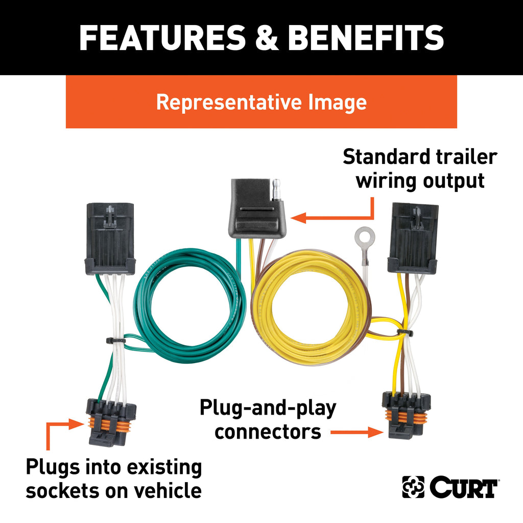 CURT 55587 Custom Wiring Harness, 4-Way Flat Output, Select Ford Freestyle, Five Hundred