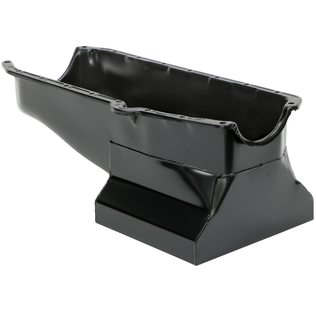 5579-Chevy-283350-Sb-Steel-Engine-Oil-Pan-W-Kickouts-Street--Strip-Style-7Qt-Black