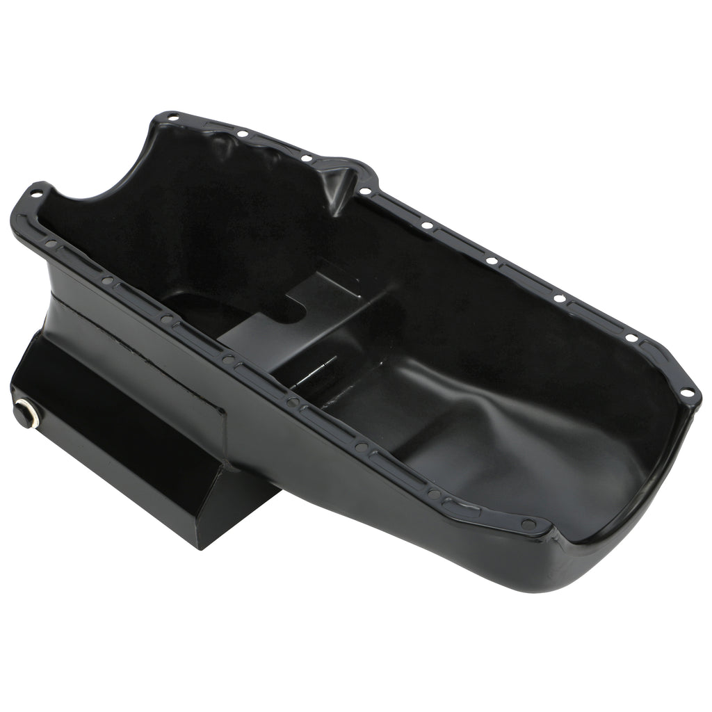 5579-Chevy-283350-Sb-Steel-Engine-Oil-Pan-W-Kickouts-Street--Strip-Style-7Qt-Black