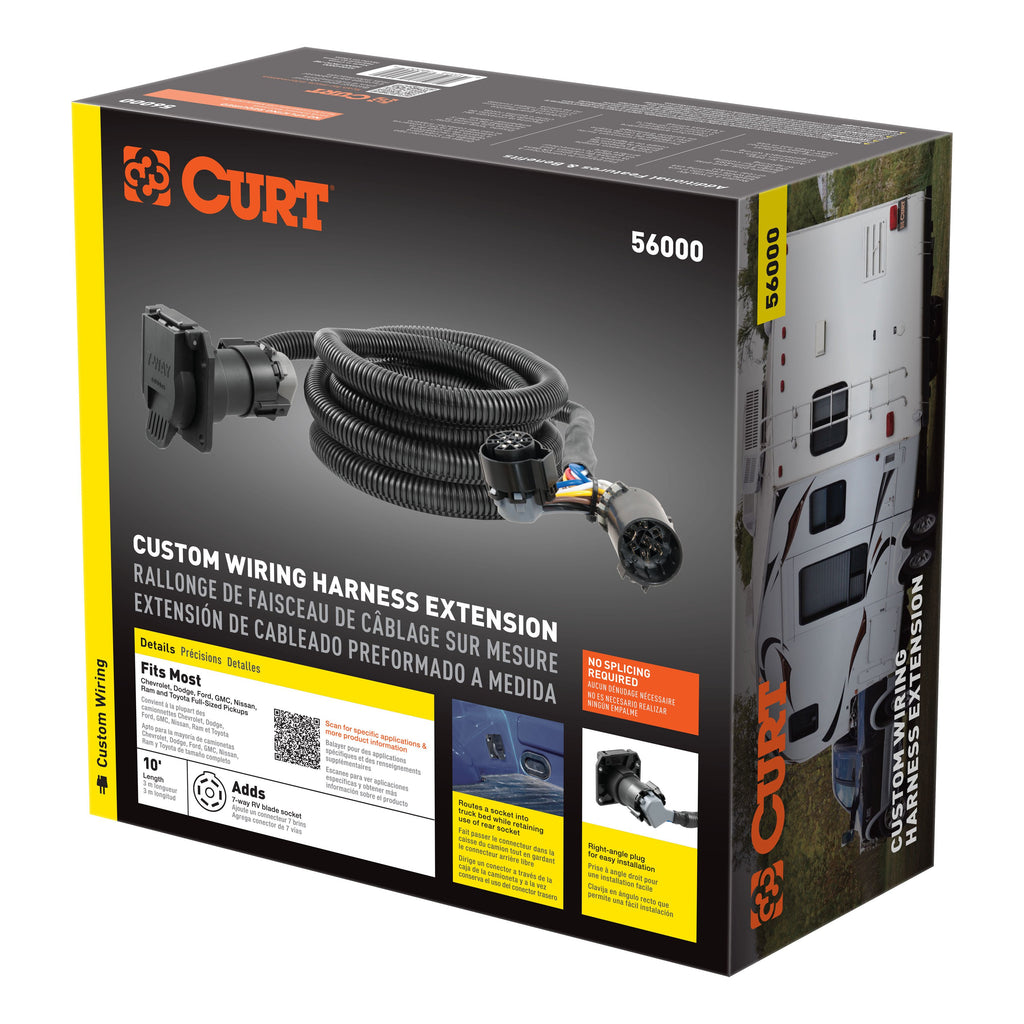 CURT 56000 10' Custom Wiring Extension Harness (Adds 7-Way RV Blade to Truck Bed) for Select Chevrolet Silverado 1500, Chevrolet Silverado Classic, Chevrolet Silverado HD, Chevrolet Silverado HD Classic, Chevrolet Silverado LD, Chevrolet Silverado 2500,