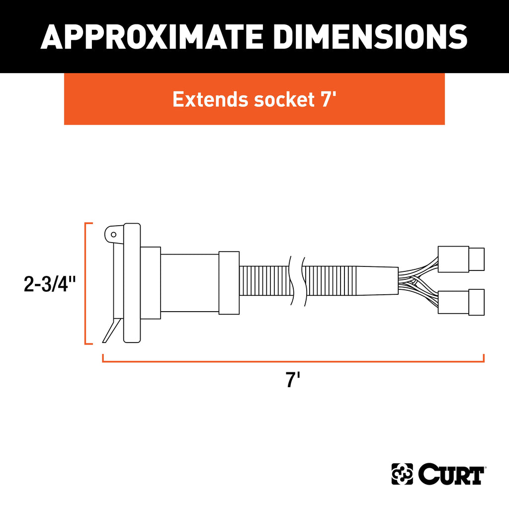CURT 56071 7' Custom Wiring Extension Harness (Adds 7-Way RV Blade to Truck Bed) for Select Dodge Dakota, Dodge Ram 1500, Dodge Ram 2500, Dodge Ram