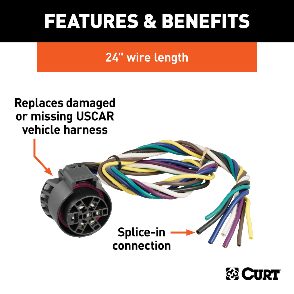 CURT 56229 Replacement USCAR Socket with 24" Wires (Vehicle Side) for Select Audi Q7, Buick Enclave, Buick Rainier, Cadillac Escalade, Cadillac Escalade ESV, Cadillac Escalade EXT, Cadillac XT5, Cadillac XT6, Chevrolet Avalanche, Chevrolet Avalanche