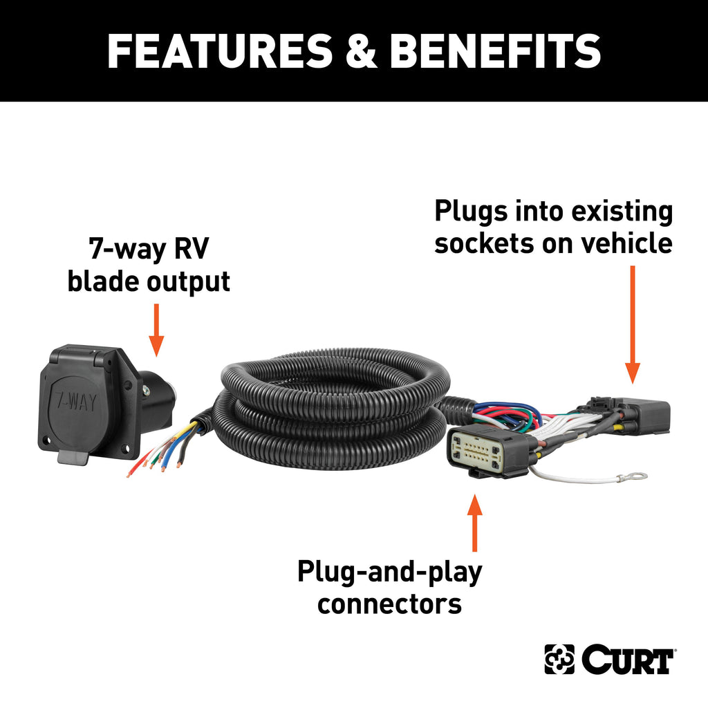 CURT 56278 Custom Wiring Harness, 7-Way RV Blade Output, Select Ford Explorer
