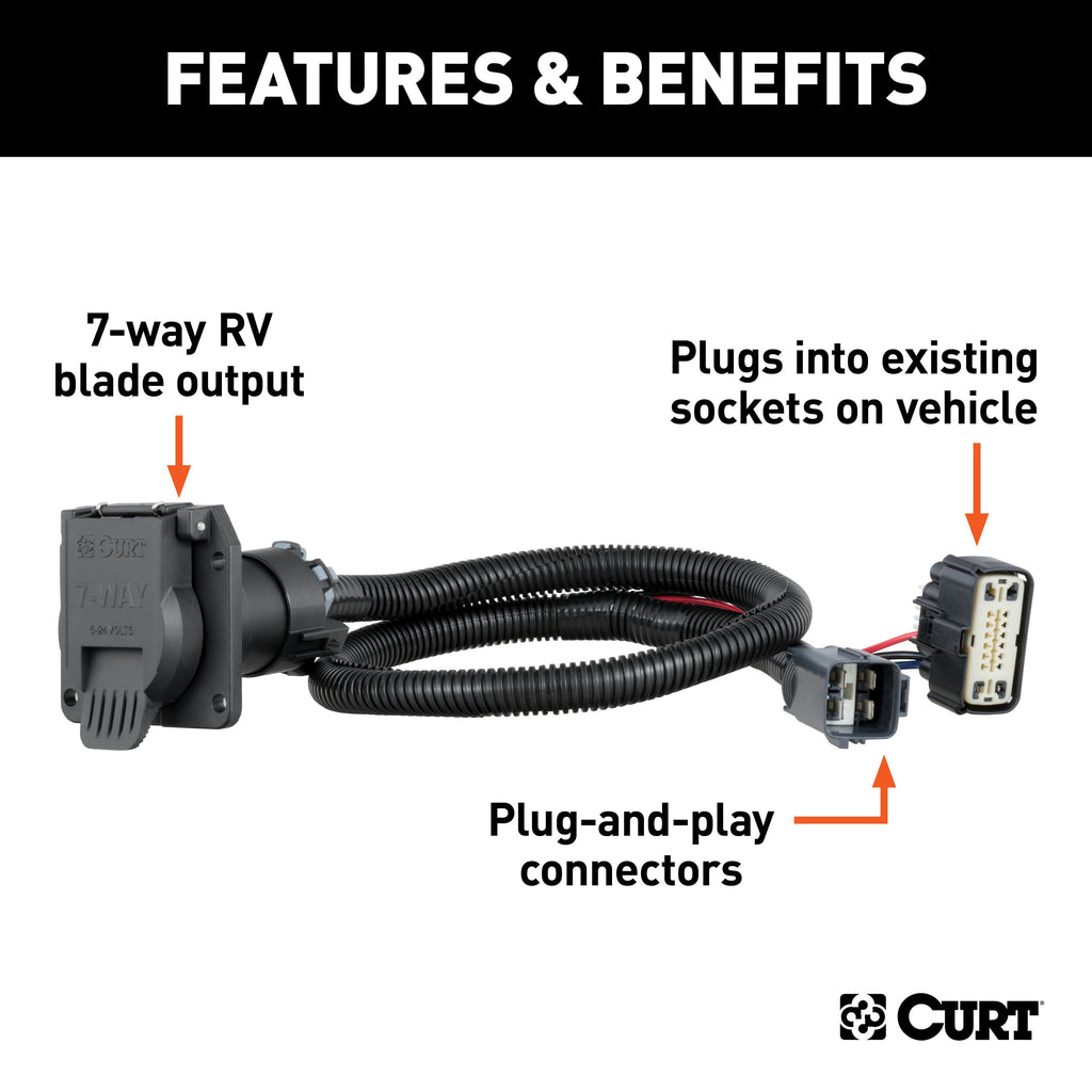 CURT 56326 Custom Wiring Connector, 7-Way RV Blade Output, Select Blazer, XT5, XT6, Acadia