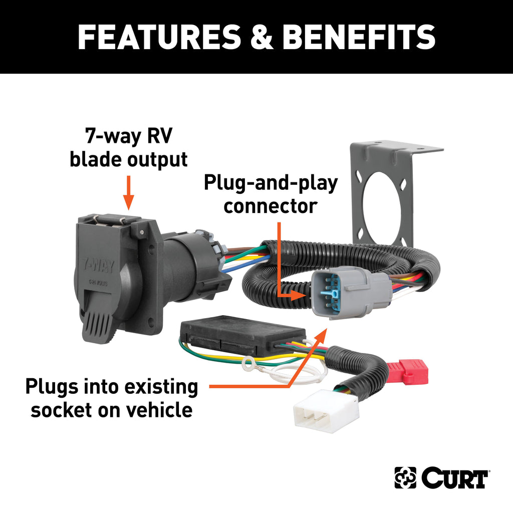 CURT 56366 Custom Wiring Connector, 7-Way RV Blade, Select Honda Pilot, Ridgeline