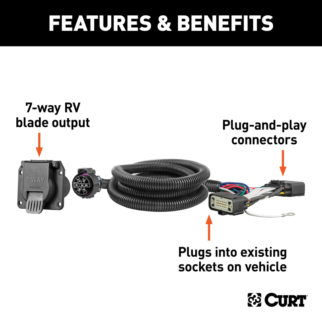CURT 56431 Custom Wiring Harness, 7-Way RV Blade Output, Select Ford Ranger