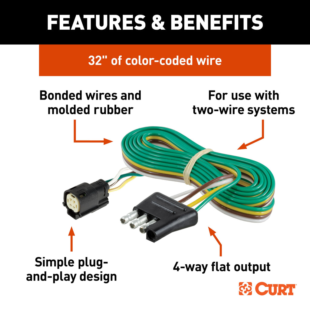 CURT 56503 Custom Wiring, 4-Way Flat Output, Select Ford Escape, OEM Tow Package Required