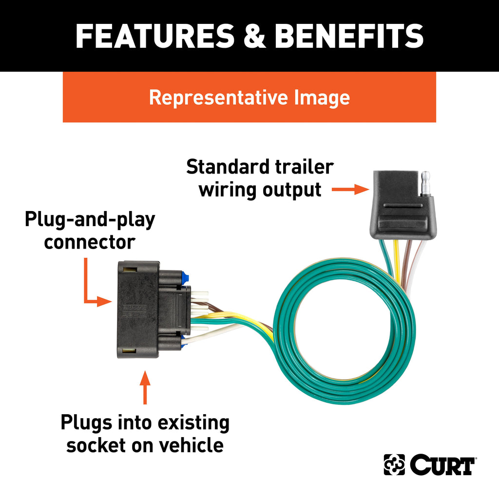 CURT 56538 Custom Wiring, 4-Way Flat, Select Buick Enclave, Chevrolet Traverse, GMC Acadia