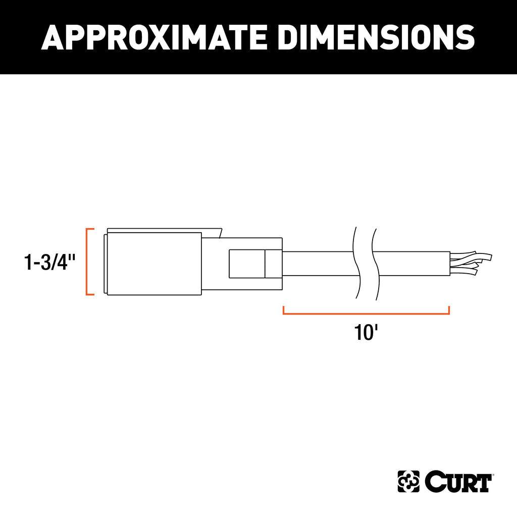 CURT 56613 Cold-Weather Replacement 7-Way RV Blade with 10' Wires (Trailer Side)