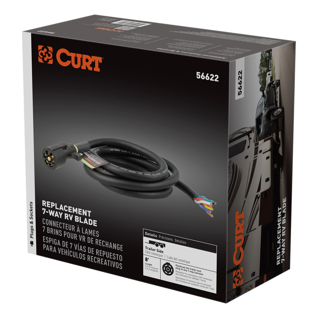 CURT 56622 Replacement 7-Way RV Blade with 8' Wires (Trailer Side, Packaged)