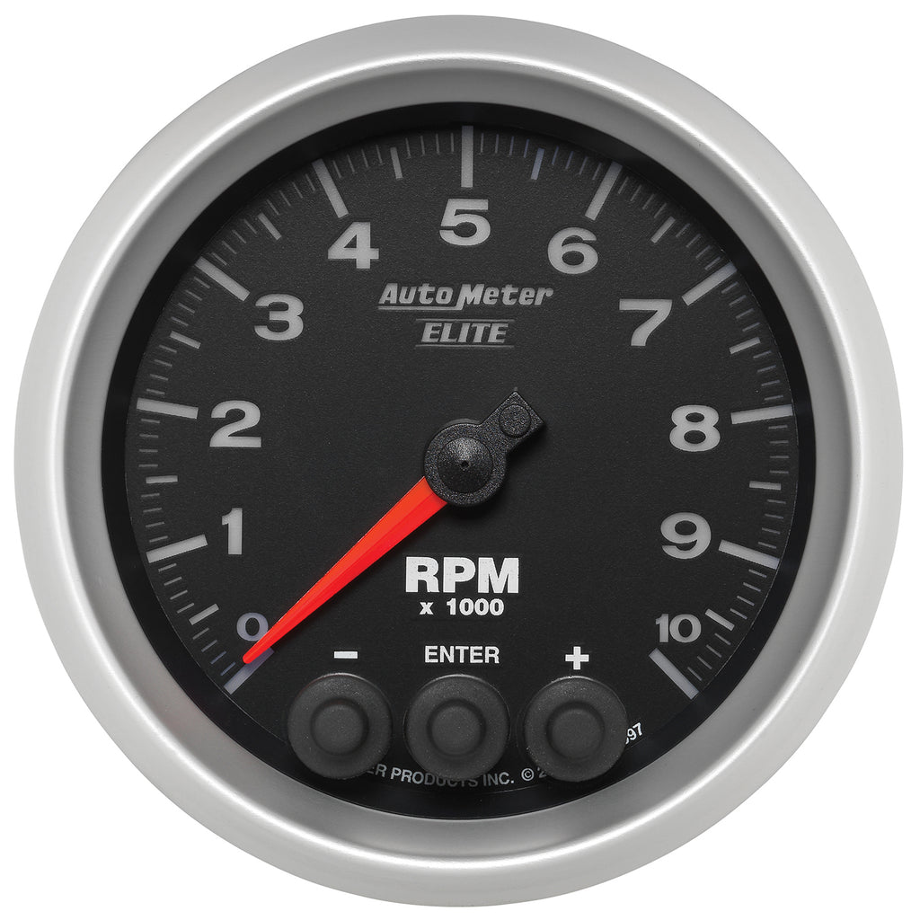 AutoMeter 5697 GAUGE, TACH, 3 3/8", 10K RPM, IN-DASH W/ SHIFT LIGHT & PEAK MEM, ELITE