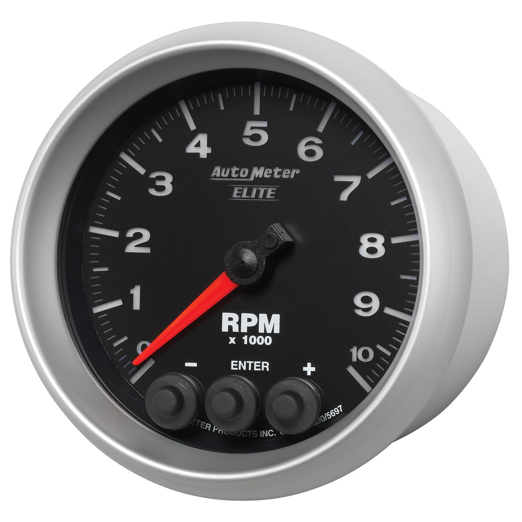 AutoMeter 5697 GAUGE, TACH, 3 3/8", 10K RPM, IN-DASH W/ SHIFT LIGHT & PEAK MEM, ELITE