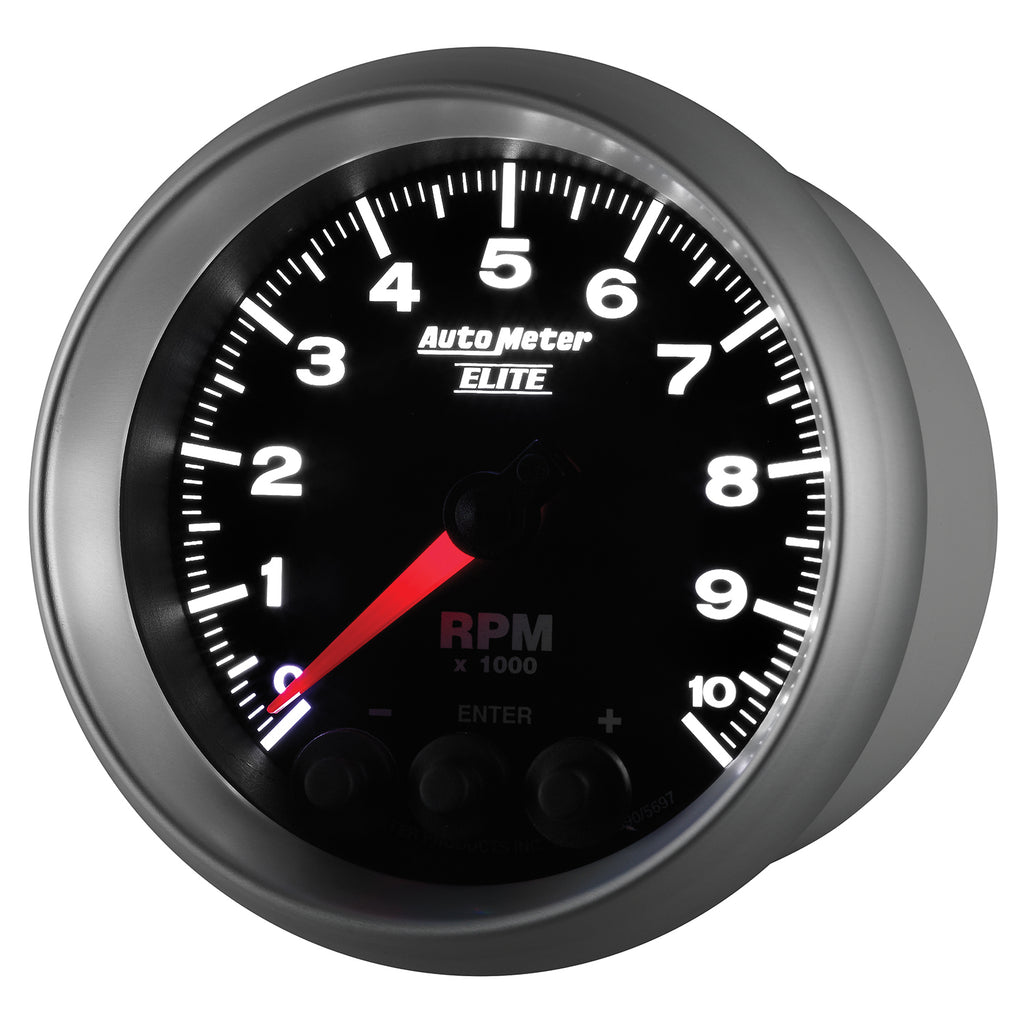 AutoMeter 5697 GAUGE, TACH, 3 3/8", 10K RPM, IN-DASH W/ SHIFT LIGHT & PEAK MEM, ELITE
