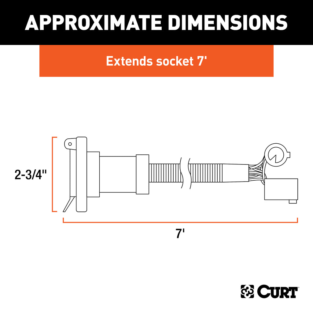 CURT 57008 7' Custom Wiring Extension Harness (Adds 7-Way RV Blade to Truck Bed, Packaged) for Select Ford F-150, Ford F-250 Super Duty, Ford F-350 Super Duty, Ford F-450 Super Duty