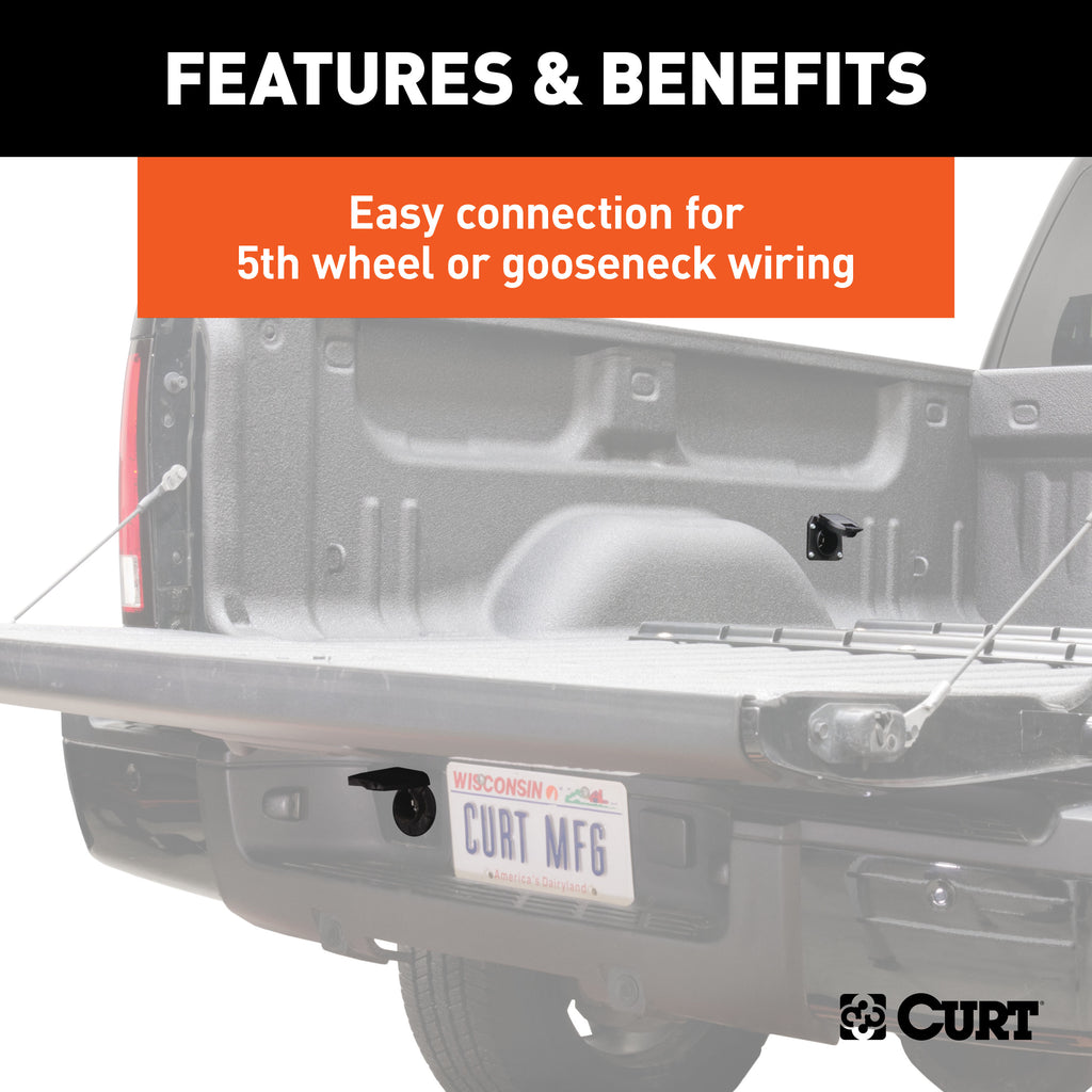 CURT 57010 10' Custom Wiring Extension Harness (Adds 7-Way RV Blade to Truck Bed, Packaged) for Select Ford F-150, Ford F-250 Super Duty, Ford F-350 Super Duty, Ford F-450 Super Duty