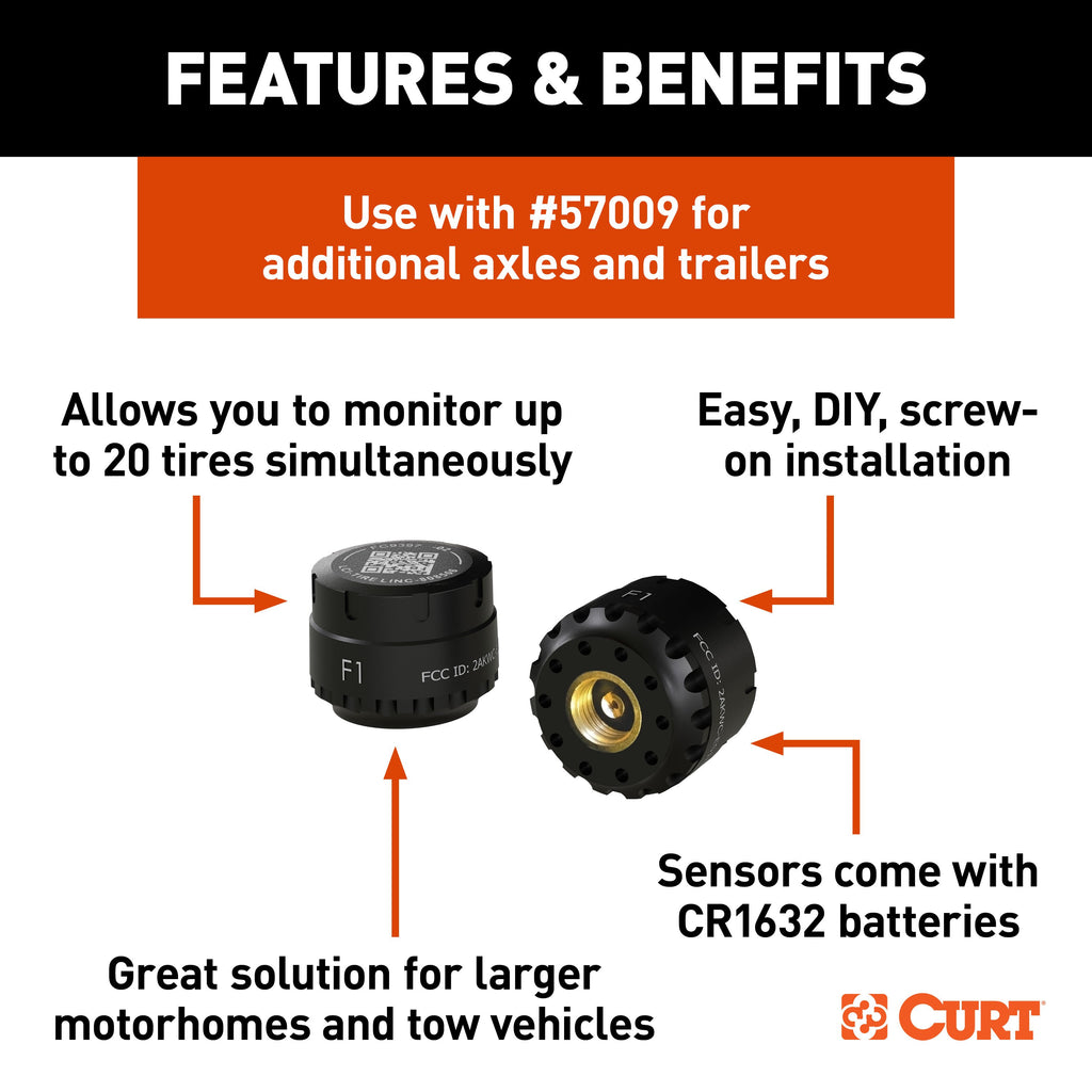 CURT 57011 Tire Linc Auto TPMS Add-on Sensors 2-Pack