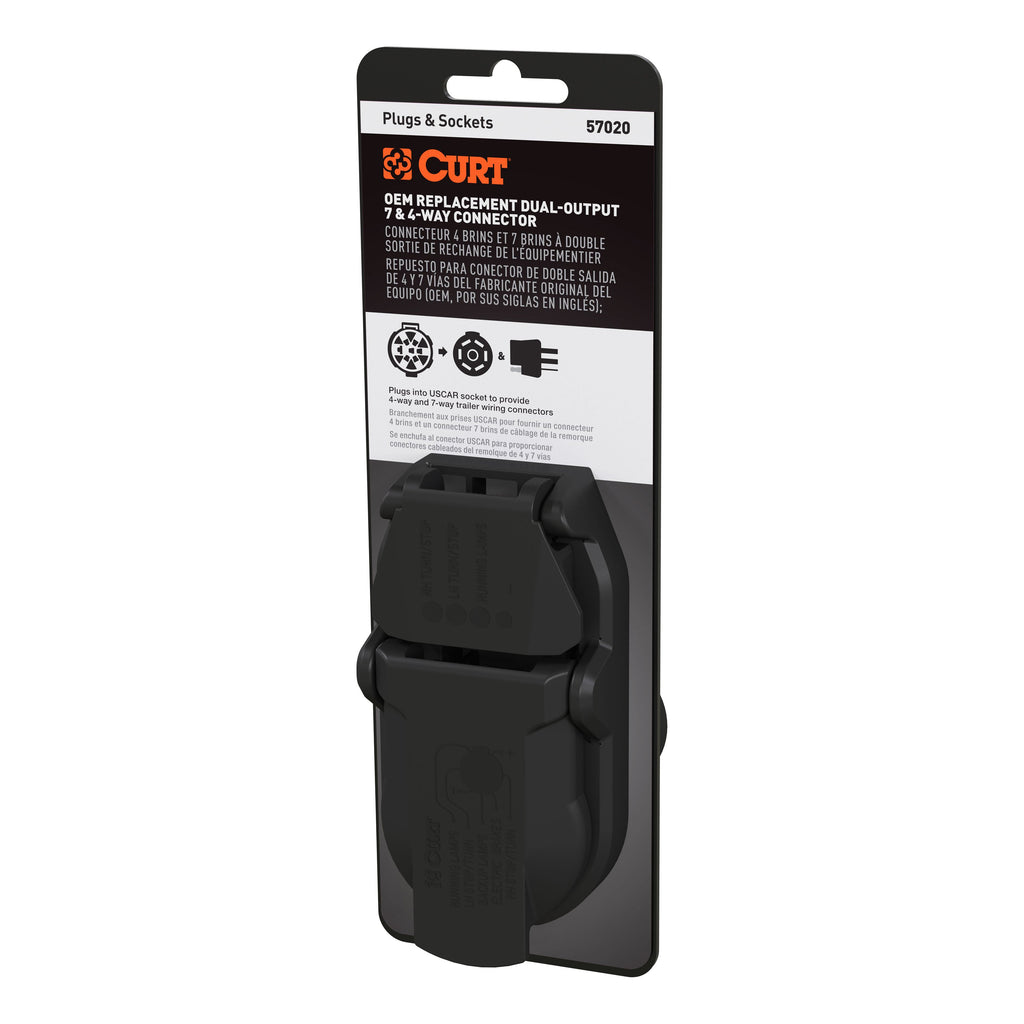 CURT 57020 OEM Replacement Dual-Output 7 & 4-Way Connector (Plugs into Any USCAR) for Select Audi Q7, Buick Enclave, Buick Rainier, Cadillac Escalade, Cadillac Escalade ESV, Cadillac Escalade EXT, Cadillac XT5, Cadillac XT6, Chevrolet Avalanche,