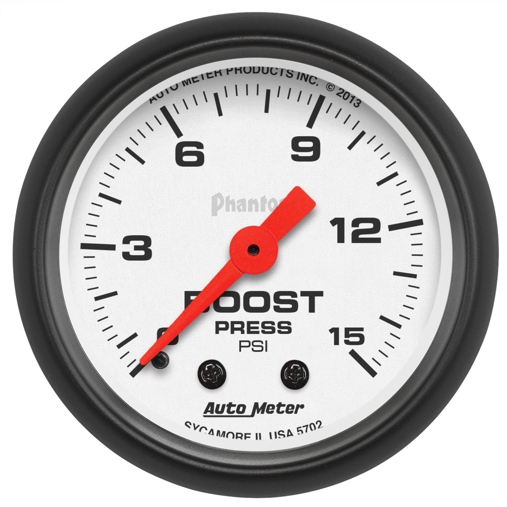 AutoMeter 5702 GAUGE, BOOST, 2 1/16", 15PSI, MECHANICAL, PHANTOM