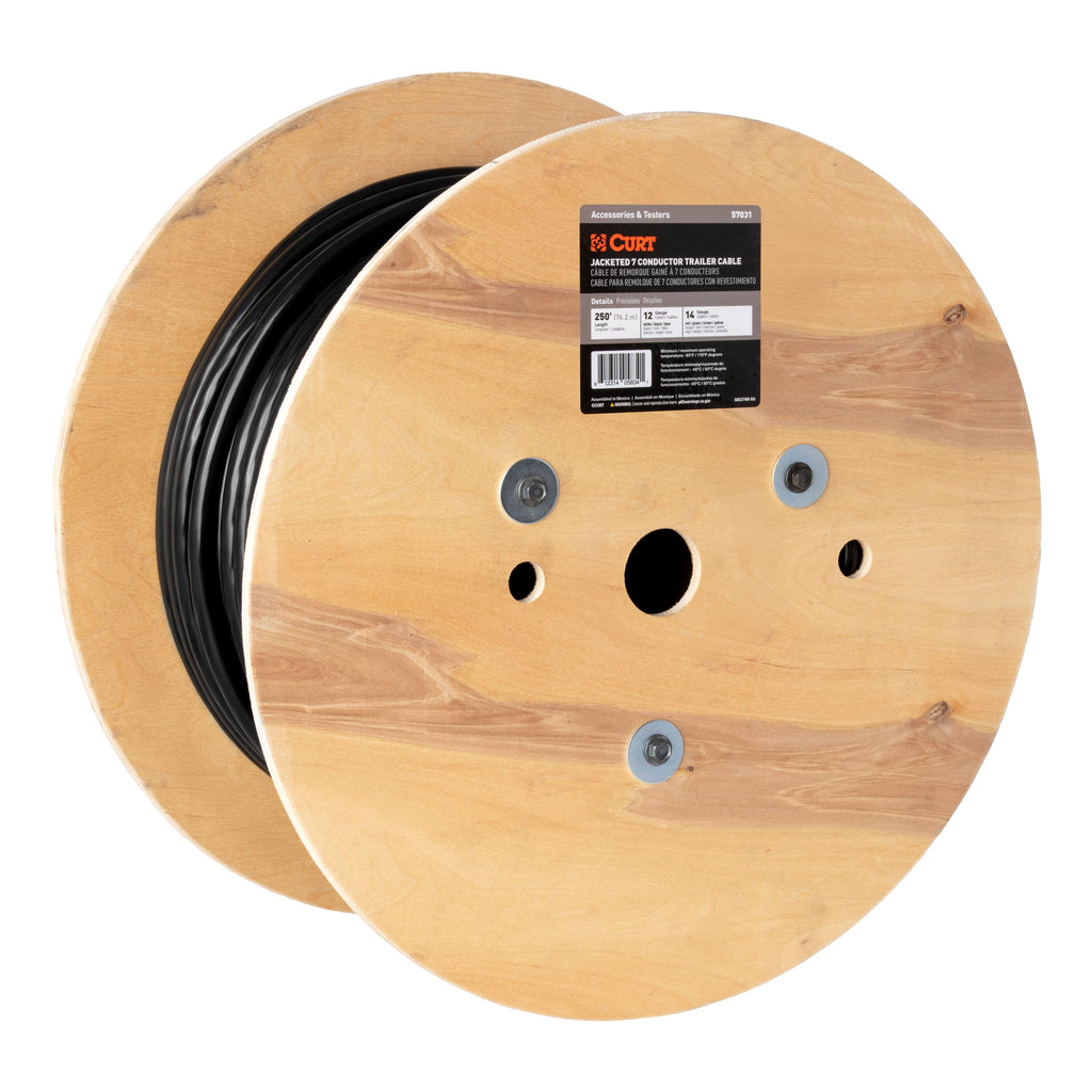 CURT 57031 7-Wire Trailer Cable Wiring, 250' Spool, 12/14 Gauge Wire