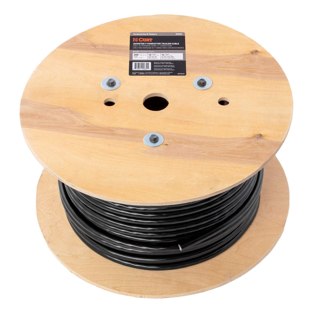 CURT 57031 7-Wire Trailer Cable Wiring, 250' Spool, 12/14 Gauge Wire