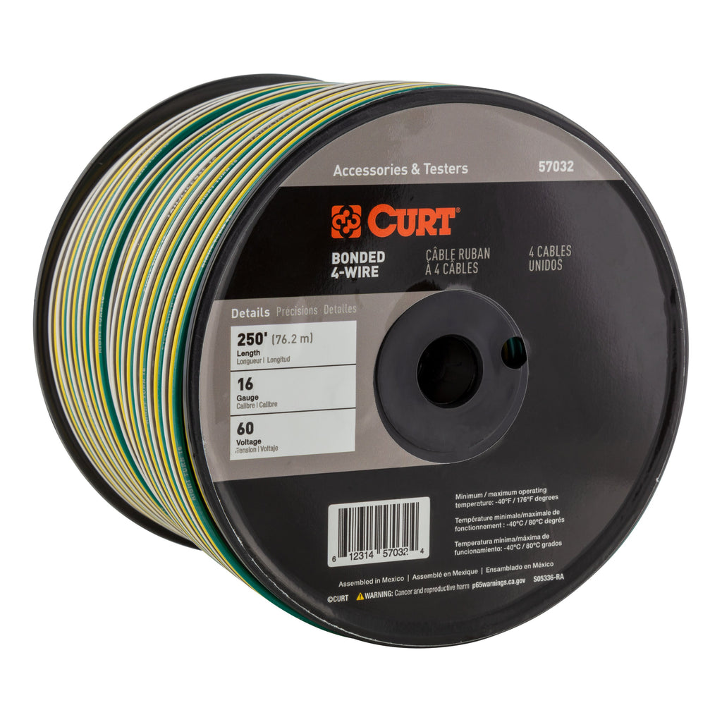 CURT 57032 Automotive Primary Wire, 4-Bond White, Brown, Yellow, Green 250' Spool