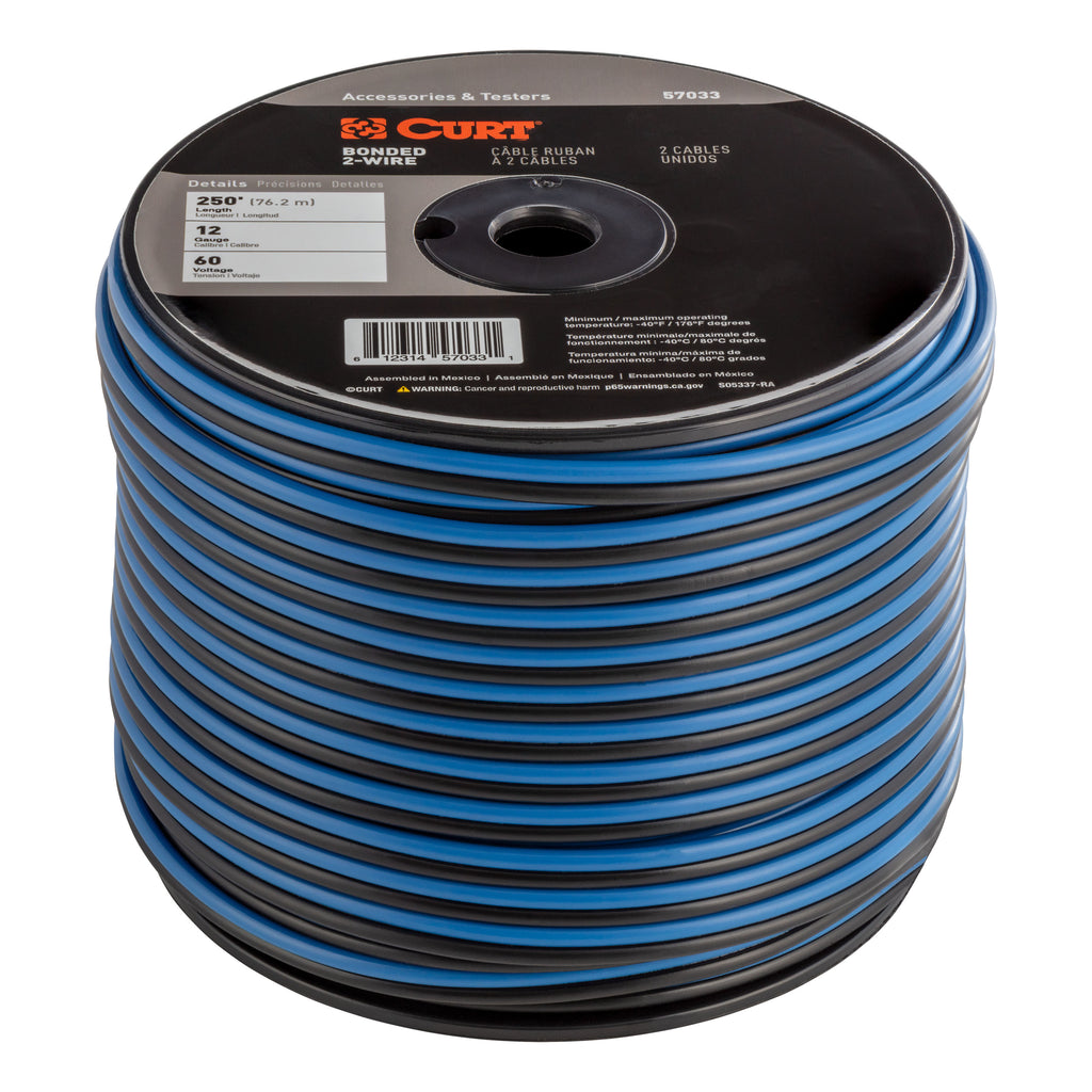 CURT 57033 Automotive Primary Wire, 2-Bond Black, Blue 250' Spool