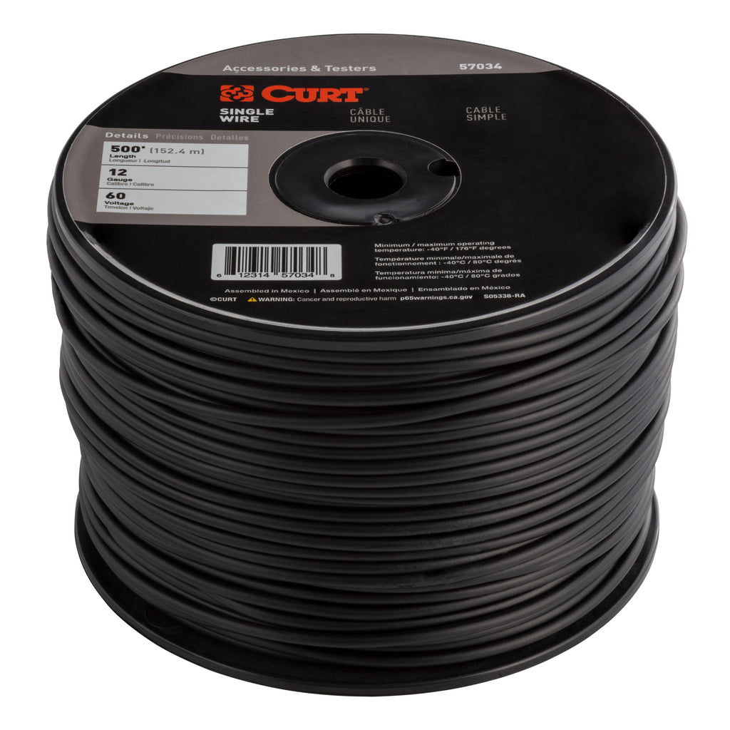 CURT 57034 Automotive Primary Wire, Black 500' Spool