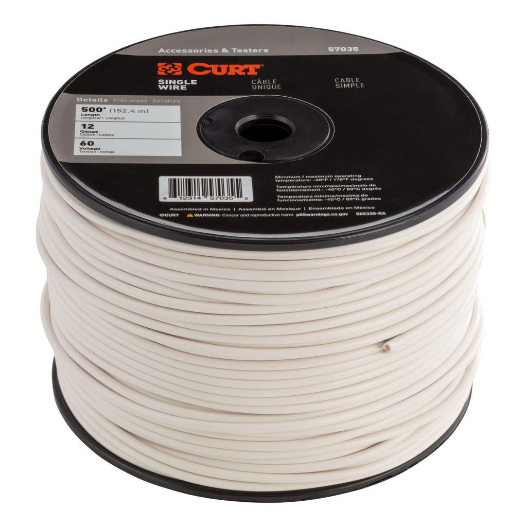 CURT 57035 Automotive Primary Wire, White 500' Spool