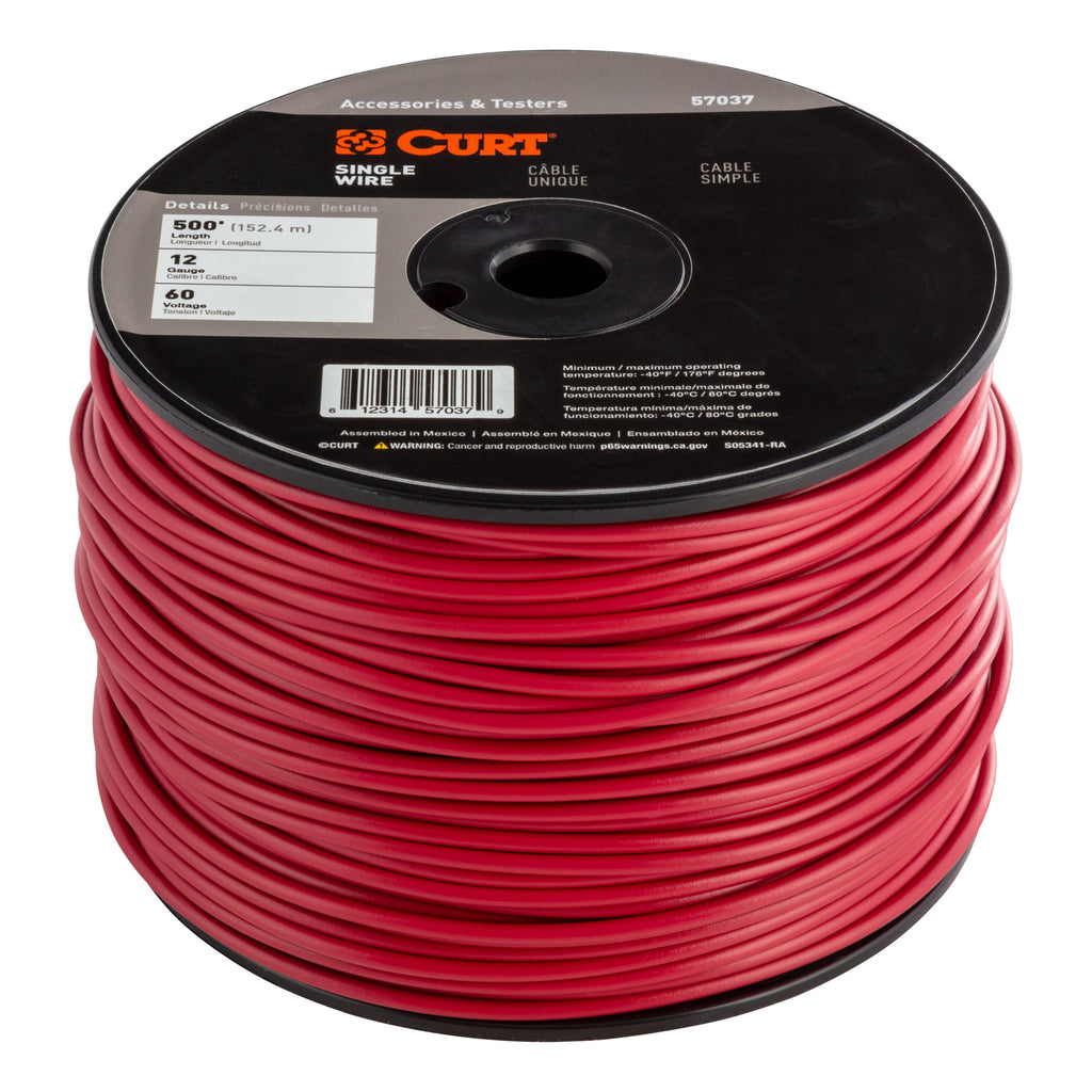 CURT 57037 Automotive Primary Wire, Red 500' Spool