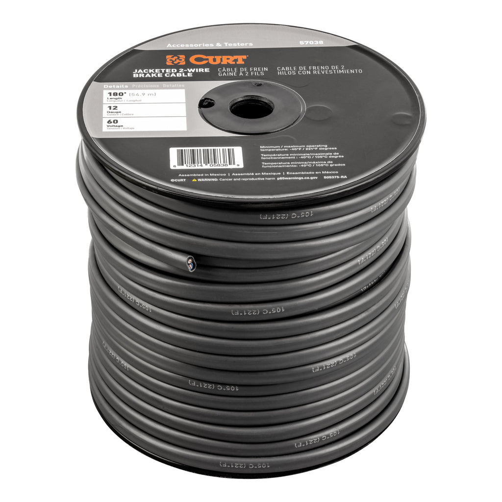 CURT 57038 2-Wire Jacketed Trailer Brake Cable, 180' Spool, 12 Gauge Wire