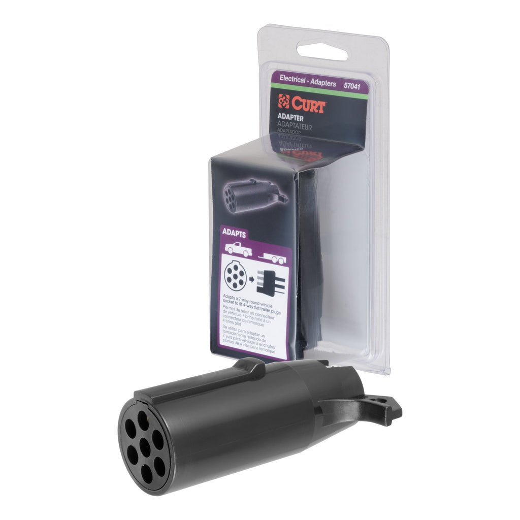 CURT 57041 Electrical Adapter (7-Way Round Vehicle to 4-Way Flat Trailer, Packaged)