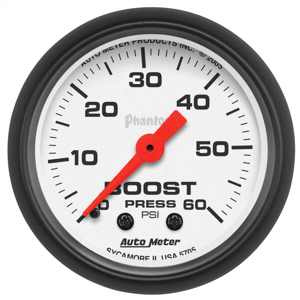 AutoMeter 5705 GAUGE, BOOST, 2 1/16", 60PSI, MECHANICAL, PHANTOM