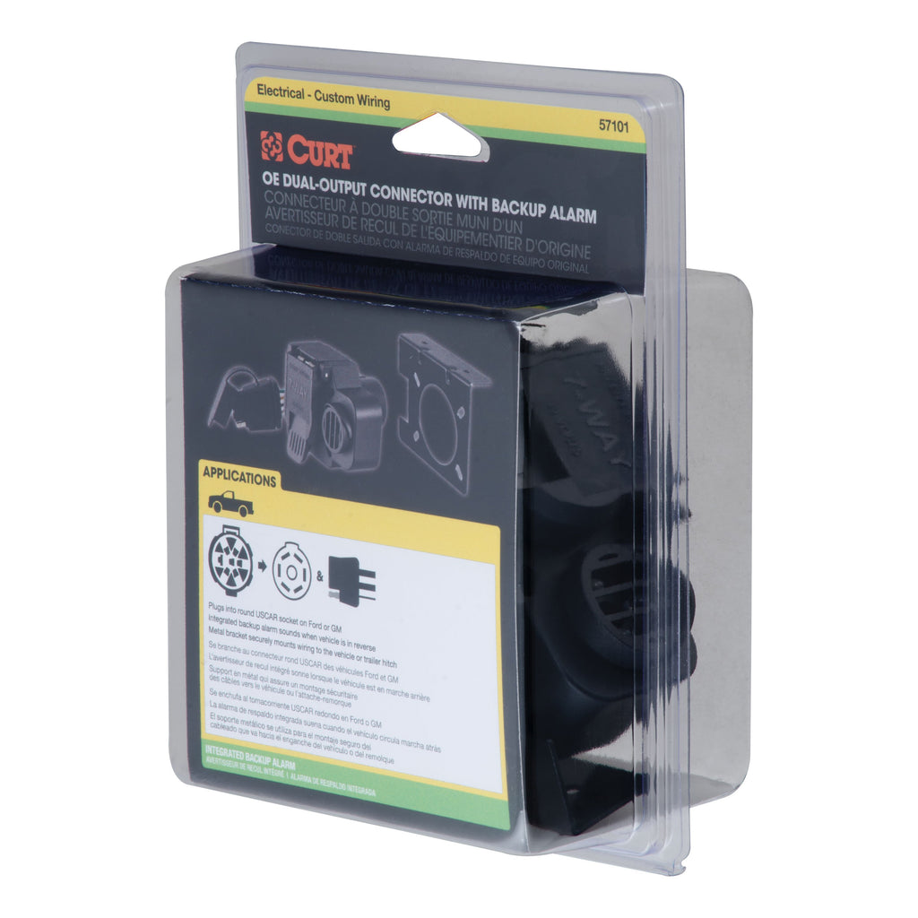 CURT 57101 Dual-Output 7 & 4-Way Connector with Backup Alarm (Plugs into USCAR) for Select Audi Q7, Buick Enclave, Buick Rainier, Cadillac Escalade, Cadillac Escalade ESV, Cadillac Escalade EXT, Cadillac XT5, Cadillac XT6, Chevrolet Avalanche, Chevrolet