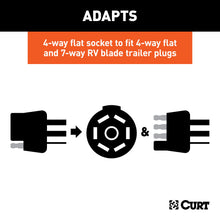 Load image into Gallery viewer, CURT 57102 Dual-Output Adapter with Backup Alarm (4-Way Flat to 7-Way RV Blade Trailer)