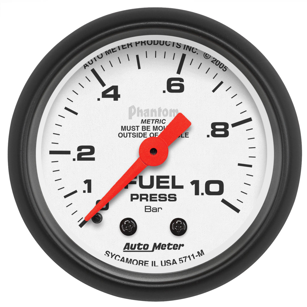 AutoMeter 5711-M GAUGE, FUEL PRESSURE, 2 1/16", 1.0BAR, MECHANICAL, PHANTOM