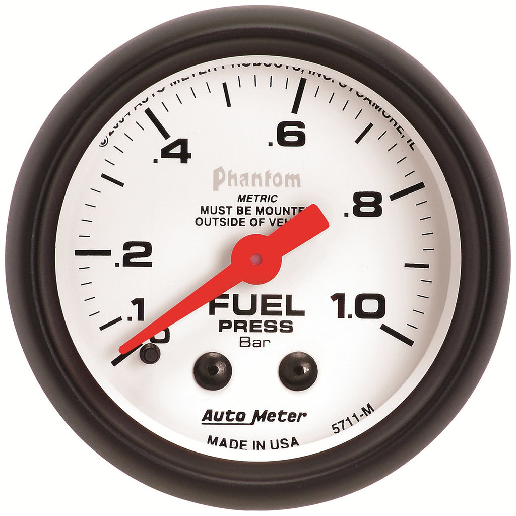 AutoMeter 5711-M GAUGE, FUEL PRESSURE, 2 1/16", 1.0BAR, MECHANICAL, PHANTOM