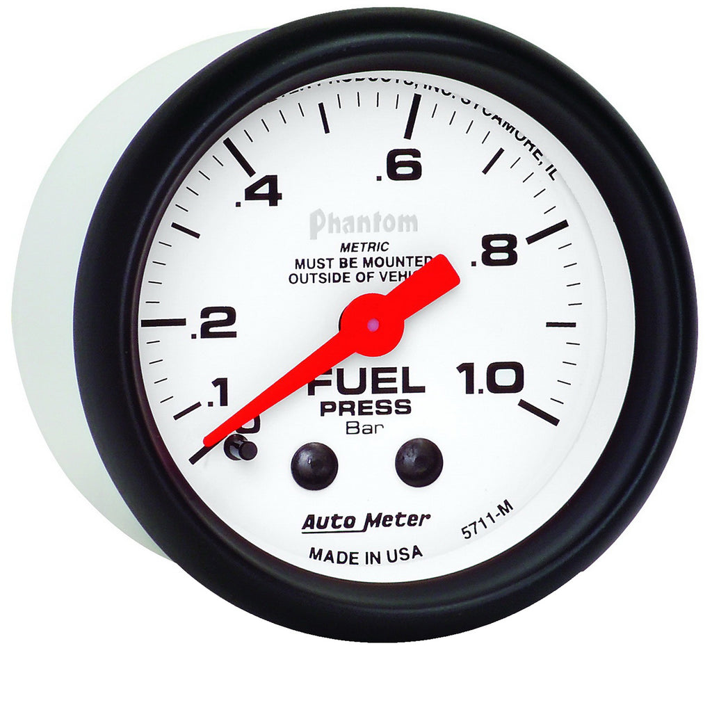AutoMeter 5711-M GAUGE, FUEL PRESSURE, 2 1/16", 1.0BAR, MECHANICAL, PHANTOM