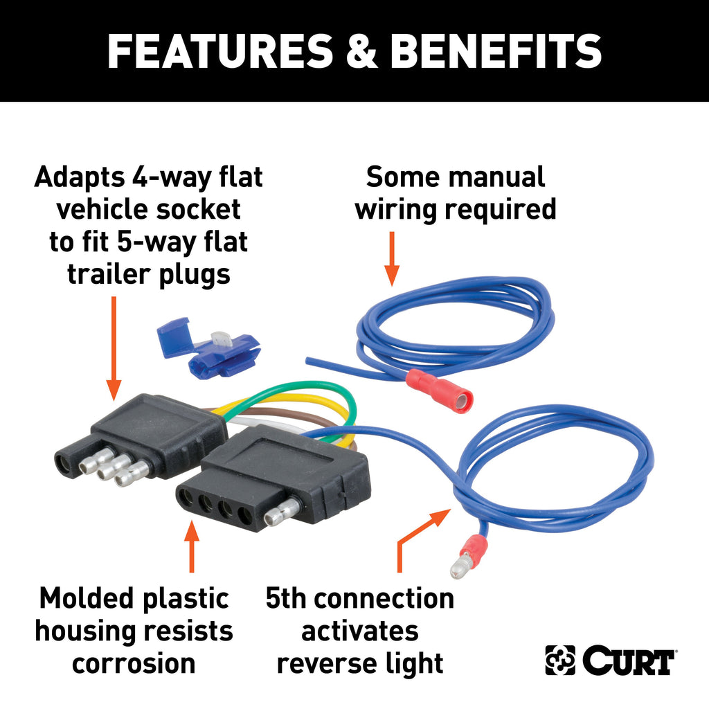 CURT 57187 4-Way to 5-Way Flat Adapter for Boat Trailer Surge Brakes