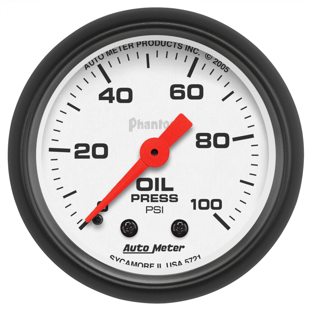 AutoMeter 5721 GAUGE, OIL PRESSURE, 2 1/16", 100PSI, MECHANICAL, PHANTOM