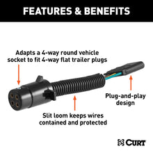 Load image into Gallery viewer, CURT 57225 Electrical Adapter (4-Way Round Vehicle to 4-Way Flat Trailer, Packaged)