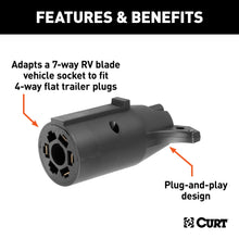 Load image into Gallery viewer, CURT 57241 Electrical Adapter (7-Way RV Blade Vehicle to 4-Flat Trailer, Packaged)