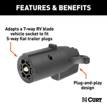 Load image into Gallery viewer, CURT 57251 Electrical Adapter (7-Way RV Blade Vehicle to 5-Way Flat Trailer, Packaged)