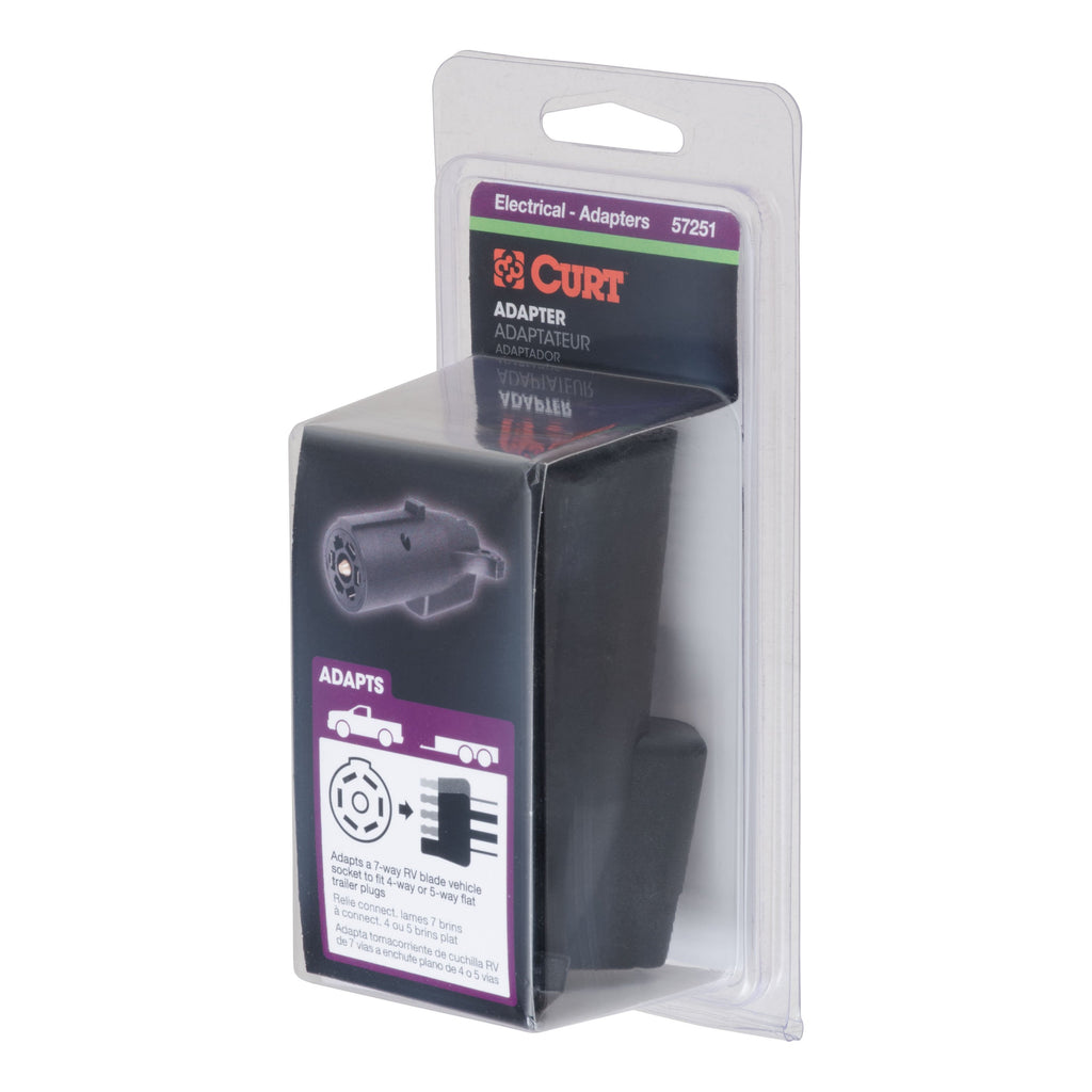 CURT 57251 Electrical Adapter (7-Way RV Blade Vehicle to 5-Way Flat Trailer, Packaged)