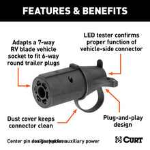 Load image into Gallery viewer, CURT 57255 Adapter with Tester (7-Way RV Blade to 6-Round Trailer, Center Pin Auxiliary)