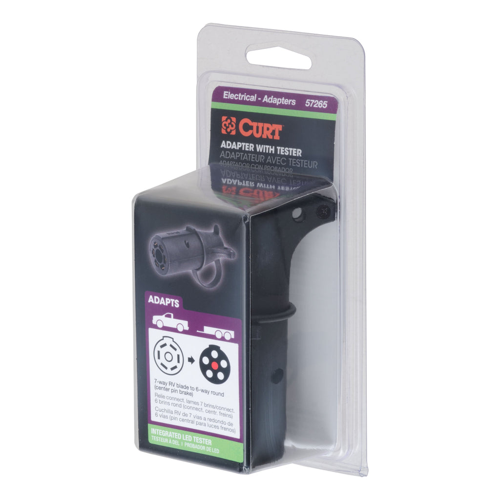 CURT 57265 Adapter (7-Way RV Blade to 6-Way Round Trailer, Center Pin Brake, Packaged)