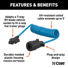 Load image into Gallery viewer, CURT 57271 5' Electrical Adapter Harness (7-Way RV Blade Vehicle to 4-Way Flat Trailer)