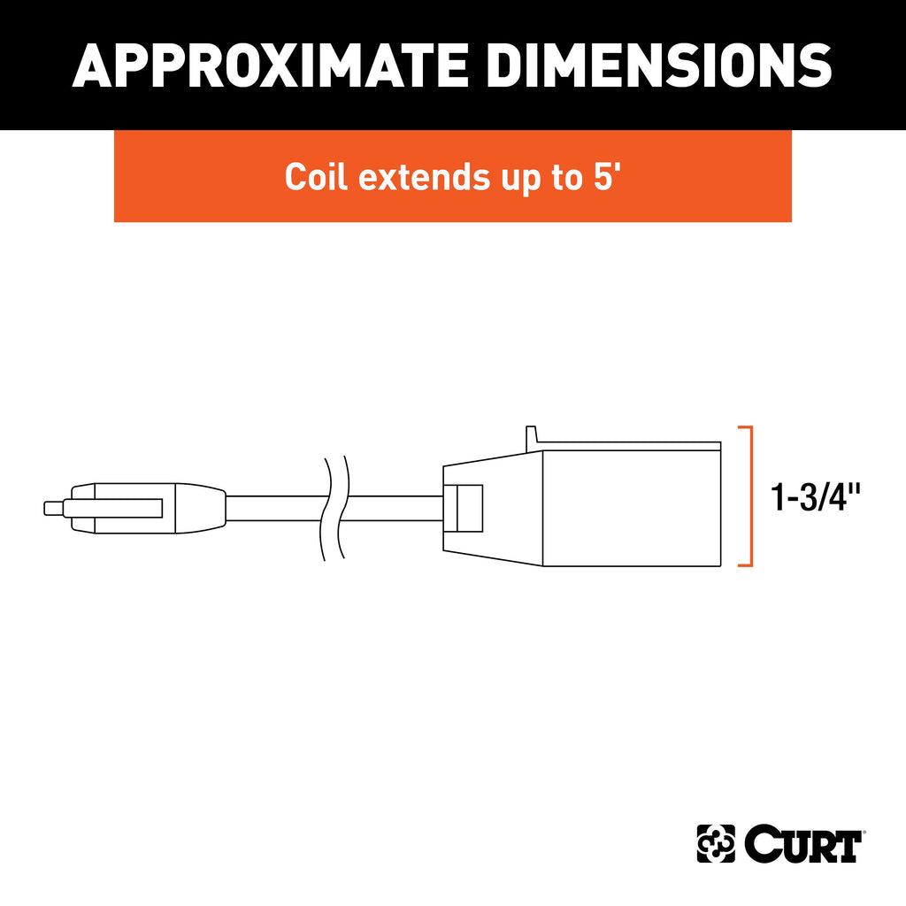 CURT 57281 5' Electrical Adapter Harness (7-Way RV Blade Vehicle to 5-Way Flat Trailer)